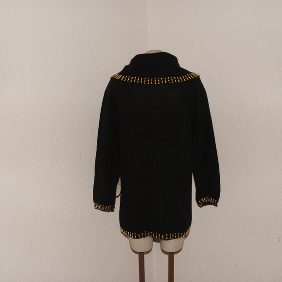 VINTAGE Black Beaded Cowl Neck Tunic Sweater sz S - Picture 3 of 8